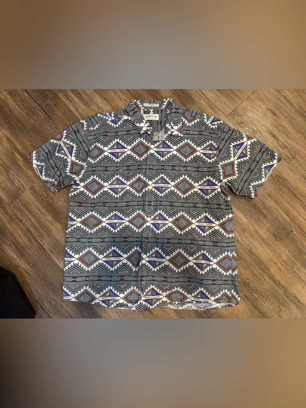 Orvis Men's Shirt Short Sleeve Button Front Sz XXL Southwestern Aztec Cotton